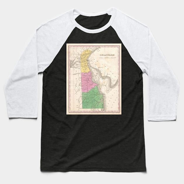 Vintage Map of Delaware (1827) Baseball T-Shirt by Bravuramedia